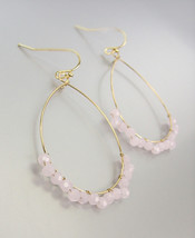 Urban Anthropologie Light Pink Aventurine Crystals Gold Dangle Earrings 356 - £13.42 GBP