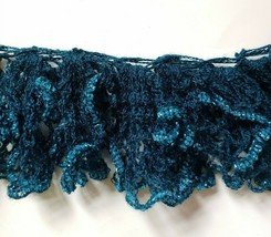 Ladies Handmade Crocheted Fashion Ruffle Scarf  Glitter Indigo Blue 90in... - £14.59 GBP