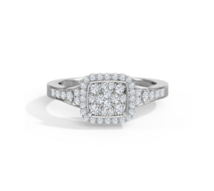 Solid 14k White Gold Cluster 2Ct Round Simulated Diamond Women Engagement Ring - £436.95 GBP