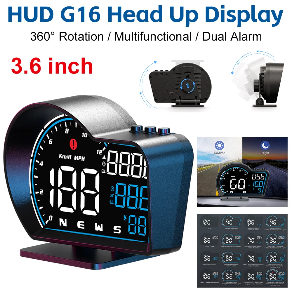 3.6 inch Car HUD Head Up Display Digital GPS Speedometer Car Clock 360° Rotation - £16.93 GBP+
