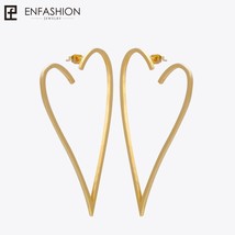 Jewelry Geometric Big Heart Earrings Gold color Stainless steel Long Drop Earrin - £18.90 GBP