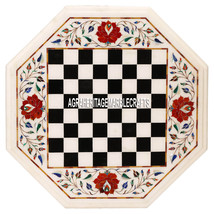 White Marble Chess Coffee Table, Multi Precious Inlay Floral Arts, Hallw... - $326.88+