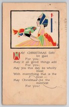 Art Deco Christmas Day Greeting Woman Wreath 1918 Delphi Indiana Postcard M27 - £6.35 GBP