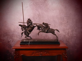 Exquisite Knightly Combat Bronze Statuette: - Mort De Monseigneur Le Duc De Clar - $1,190.00