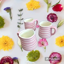 Pink Mugs Minimalist OldPottery Company Set Art Candy Stripes Coastal Beach Gift - £24.00 GBP