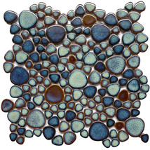 Glazed Pebble Porcelain Tile Aqua Brown Heart-Shaped Mosaic Wall and Flo... - £19.17 GBP+