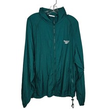 Vintage Reebok Big Logo Green Windbreaker Jacket Men&#39;s Large Packable Hood - £30.45 GBP