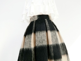 Winter PLAID Midi Pleated Skirt Outfit Women Plus Size Woolen Holiday Skirt image 8