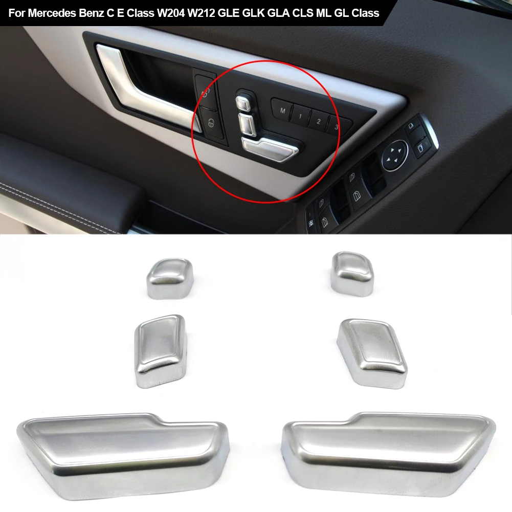 Car Seat Adjust Button Cover Sticker, Silver ABS 6Pcs Set for Mercedes-Benz A - £15.84 GBP