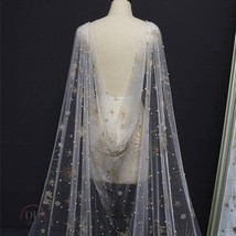 Gold Glitter Star Wedding Cape w/ Pearls, Bling Bling Bridal Cape, Spark... - $143.95
