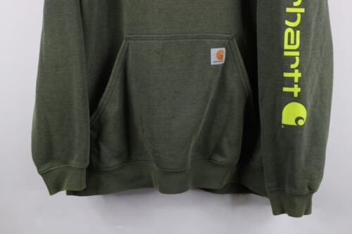 Vtg Carhartt Mens 2XL Faded Spell Out Box Logo Hoodie Sweatshirt Heather Green Item image 3