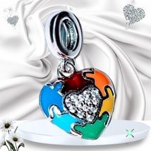 Autism Awareness Heart Puzzle S925 Sterling Silver Charm US SELLER  - $442.38 MXN