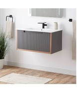 New Muted Ash Grey 32&quot; Bisbee Wall-Mount Vanity - with Warm Oak Frame by... - $899.00