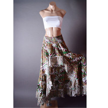 Tropical Green Ruffle Crochet Bohemian Smocked Boho Asymmetric Long Skir... - $68.56 CAD