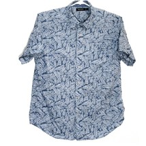 Vintage Nautica Blue Fern Floral Inside Out Men&#39;s Short Sleeve Hawaiian ... - $19.16