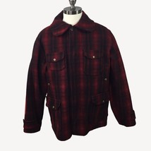 Vintage 1940s Mens Woolrich Mackinaw Red Black Plaid Jacket Hunting Wool Size 46 - £431.59 GBP