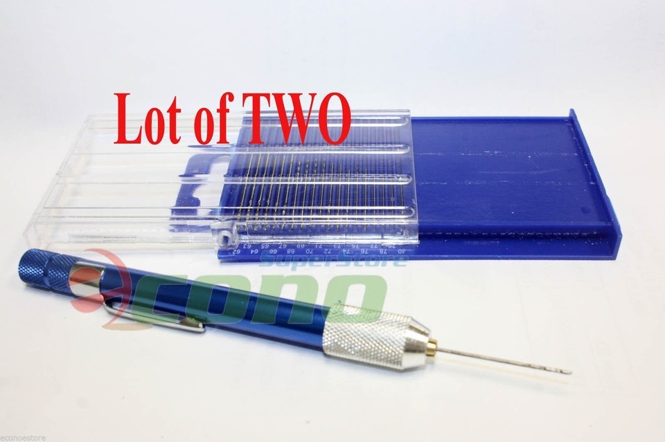 Lot Two Mini HSS Twist Micro-Drill Bits Set Index 61-80 w/Aluminum Hand ... - $14.95