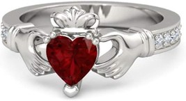 2.50Ct Heart Cut Diamond &amp; Red Ruby Engagement Ring 14k White Gold Finish - £79.00 GBP