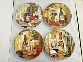 Stoneware Dessert/Salad Plates Wine Bottles &quot;Classico&quot; Silvia Vassileva - $37.40