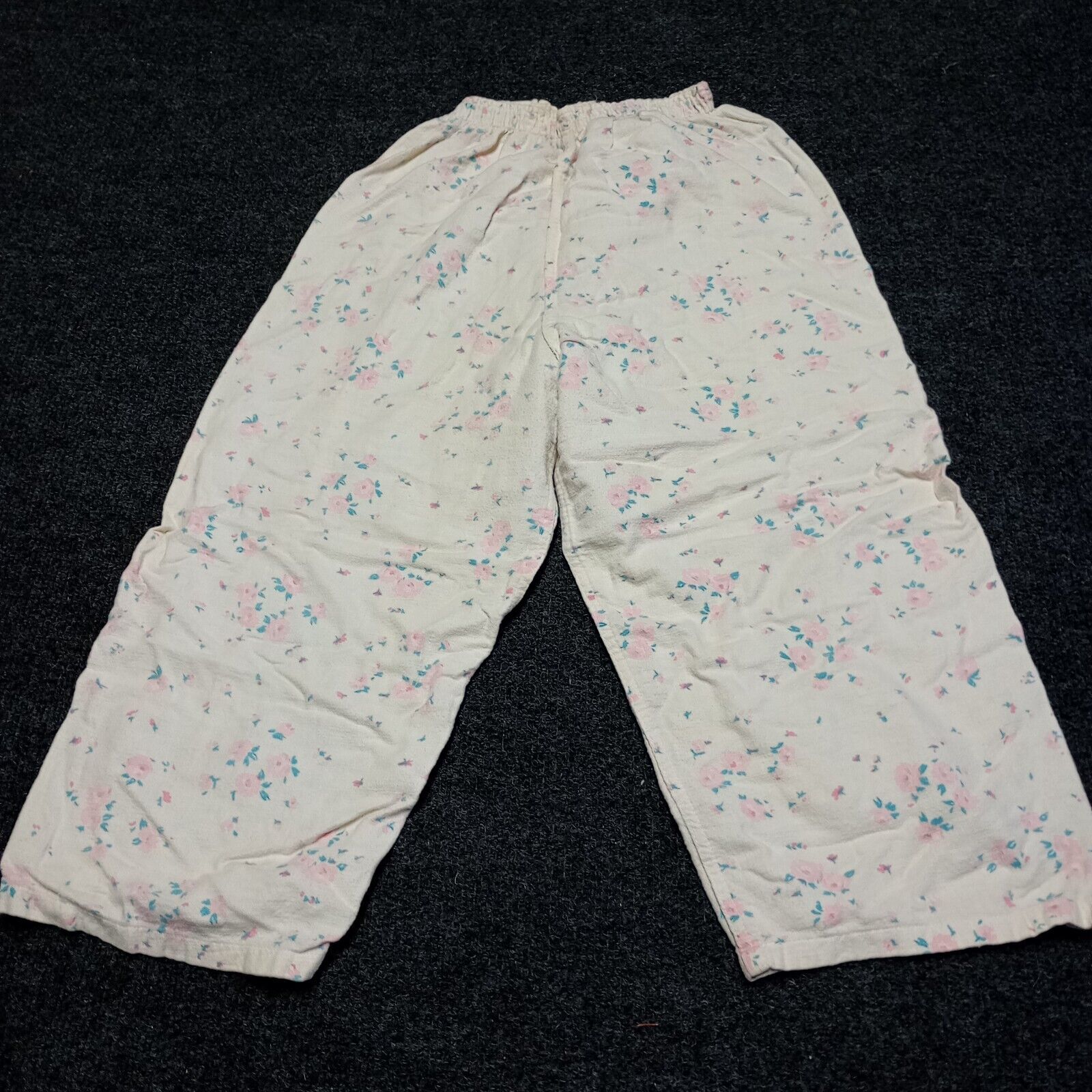 Primary image for Vintage Youth PJ Pant White Floral Print Elastic Waist 16" 50s 60s