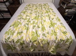 Vintage Pleated Drapery Panels MCM 1960s? Green &amp; Yellow Foliage Pair - £102.31 GBP