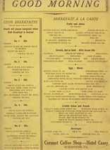 Coronet Coffee Shop Menu Hotel Casey Scranton Pennsylvania 1950 - £37.93 GBP