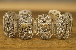 Vintage Souvenir Bracelet Morocco Hamsa Hand Elephant Link Nickel Plated... - $21.03