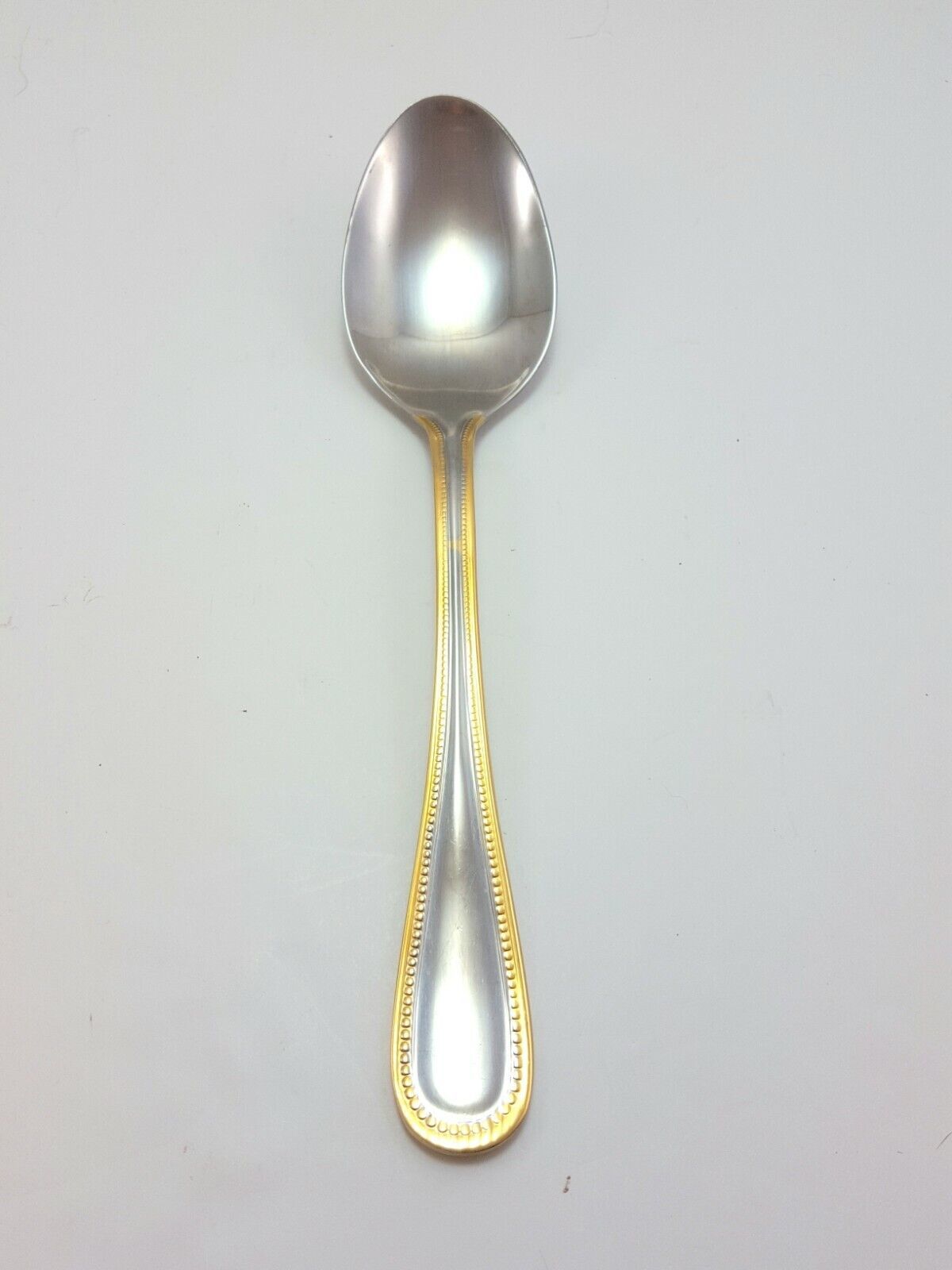 International Silver Royal Bead Gold Solid Serving Spoon Stainless Gold Accent - $22.40