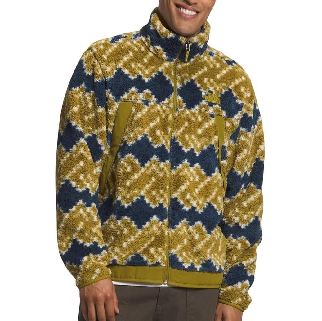 The North Face Mens Campshire Fleece Jacket Sulphur Moss Mountain Geo Print L XL