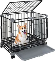 24 Inch Dog Crates Stackable Double Door Dog Kennel With Removable Wheels Dual-L - $99.99