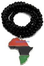 África Mapa Jamaicano Collar Colgante Con 78.7cm Largo Cuentas Madera Estilo - £13.65 GBP