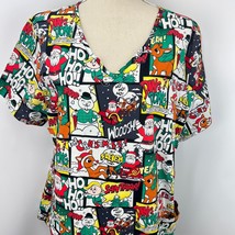 Rudolph The Red Nosed Reindeer XL Womens Scrub Top Santa Hermey Snaowman - £23.59 GBP