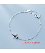 925 sterling silver airplane simple bracelet cable chain, dainty silver ... - $123.25
