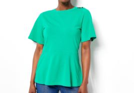 Isaac Mizrahi Peplum Asymmetrical Shoulder Detail Top- Brilliant Green ,... - £19.66 GBP