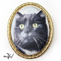 Vintage 1980s New Old Store Stock Black Cat Full Face Cameo Pin Brooch -... - $16.00