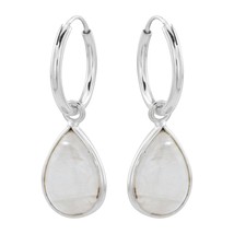 925 Silver Hoop Earrings with Moonstone Charms - £20.29 GBP