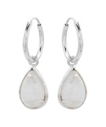 925 Silver Hoop Earrings with Moonstone Charms - £19.87 GBP
