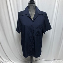 Maggie Sweet Blouse Womens Medium Navy Blue Button Up Short Sleeve Shirt - £14.10 GBP