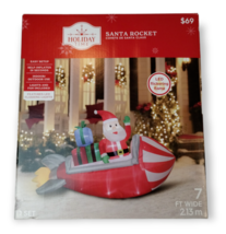 Holiday Time Santa Rocket 7ft Inflatable Yard Decor LED Flickering Lights - £49.36 GBP