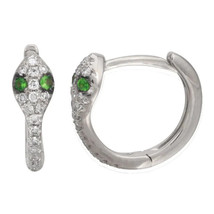 0.15Ct Round Cut Emerald &amp; Cz Snake Huggies Hoop Earrings 14K White Gold Plated - £35.02 GBP
