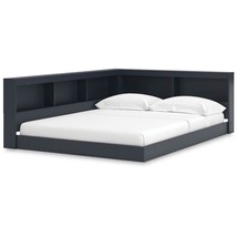 Twin size Blue Wooden Corner Storage Bed with Bookcase Headboard and USB Ports - $7,096.78 MXN