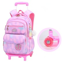 Cute Girls Wheel School Bags Children Primary School Trolley Backpack Sa... - £131.71 GBP