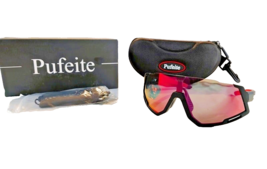 Pufeite Polarized Sports Sunglasses For Men Women-Hard Case-Black-Red - £12.25 GBP