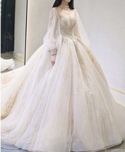 New Lace Ball Gown Wedding Dresses Long Sleeves Muslim Bridal Dresses Luxury Cou - £354.00 GBP