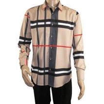 Men Sports Shirt by DE-NIKO Long Sleeves Fashion Print Soft Modal NK1010 Tan image 5