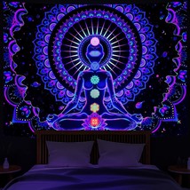 Blacklight Tapestry Seven Chakra Tapestry Uv Reactive Yoga Meditation Mandala Wa - £31.63 GBP