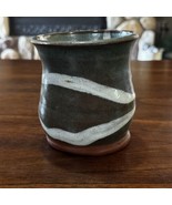 Vintage Studio Art Pottery Vase Signed 4.5” H Green Brown - £25.37 GBP