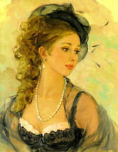 Woman with pearl necklace oil painting Art Printed canvas Giclee - £6.89 GBP+