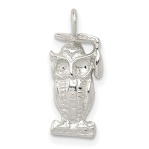 Sterling Silver Graduation Owl Charm &amp; 18&quot; Chain Jewerly 19.6mm x 8.6mm - £15.22 GBP
