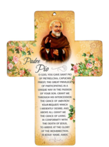 Padre Pio Wood 6&quot; Cross with Prayer, New - £4.64 GBP